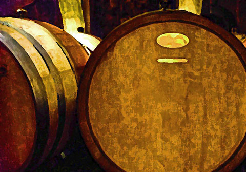 wine barrels in a wine cellar